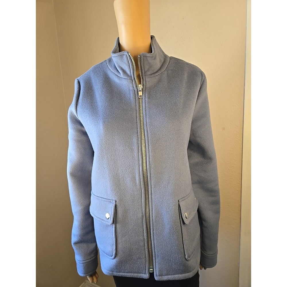 Joie Women's Light Blue Woold Blend Full Zip Flap Pocket Hip Length Coat Large - Picture 3 of 9